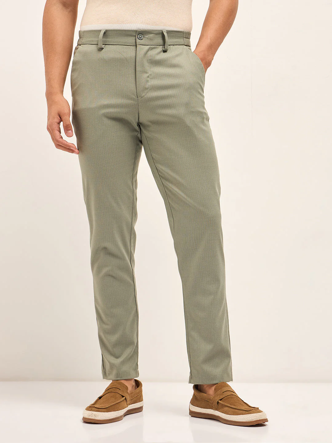 Men Green Slim Fit Formal Trousers - Image 7