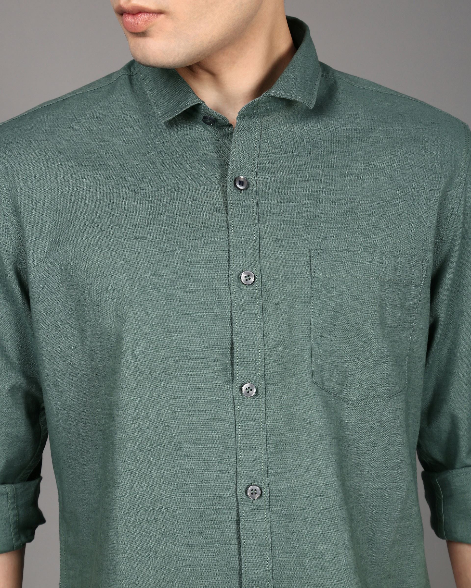 Men Green Slim Fit Shirt - Image 3