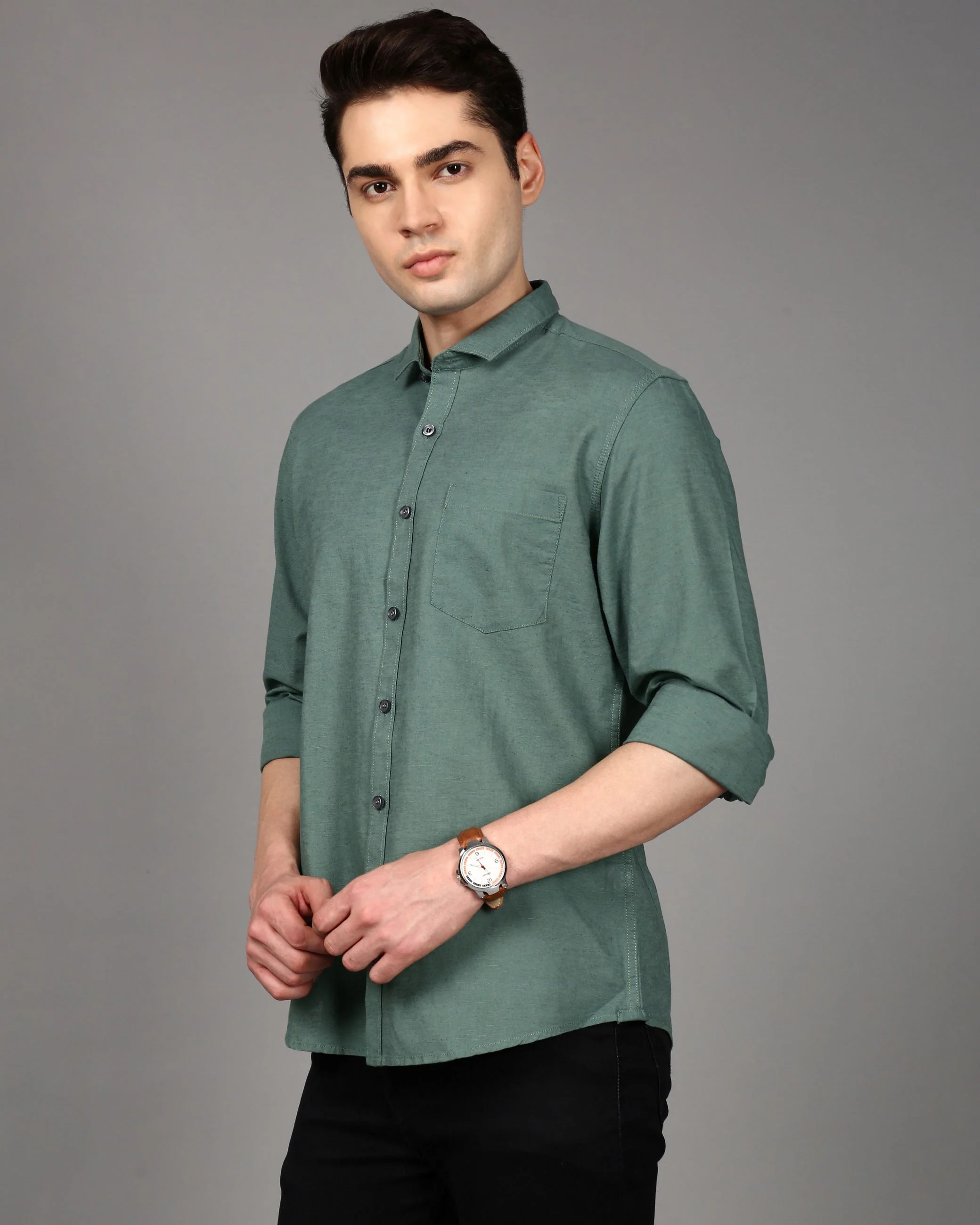Men Green Slim Fit Shirt - Image 5