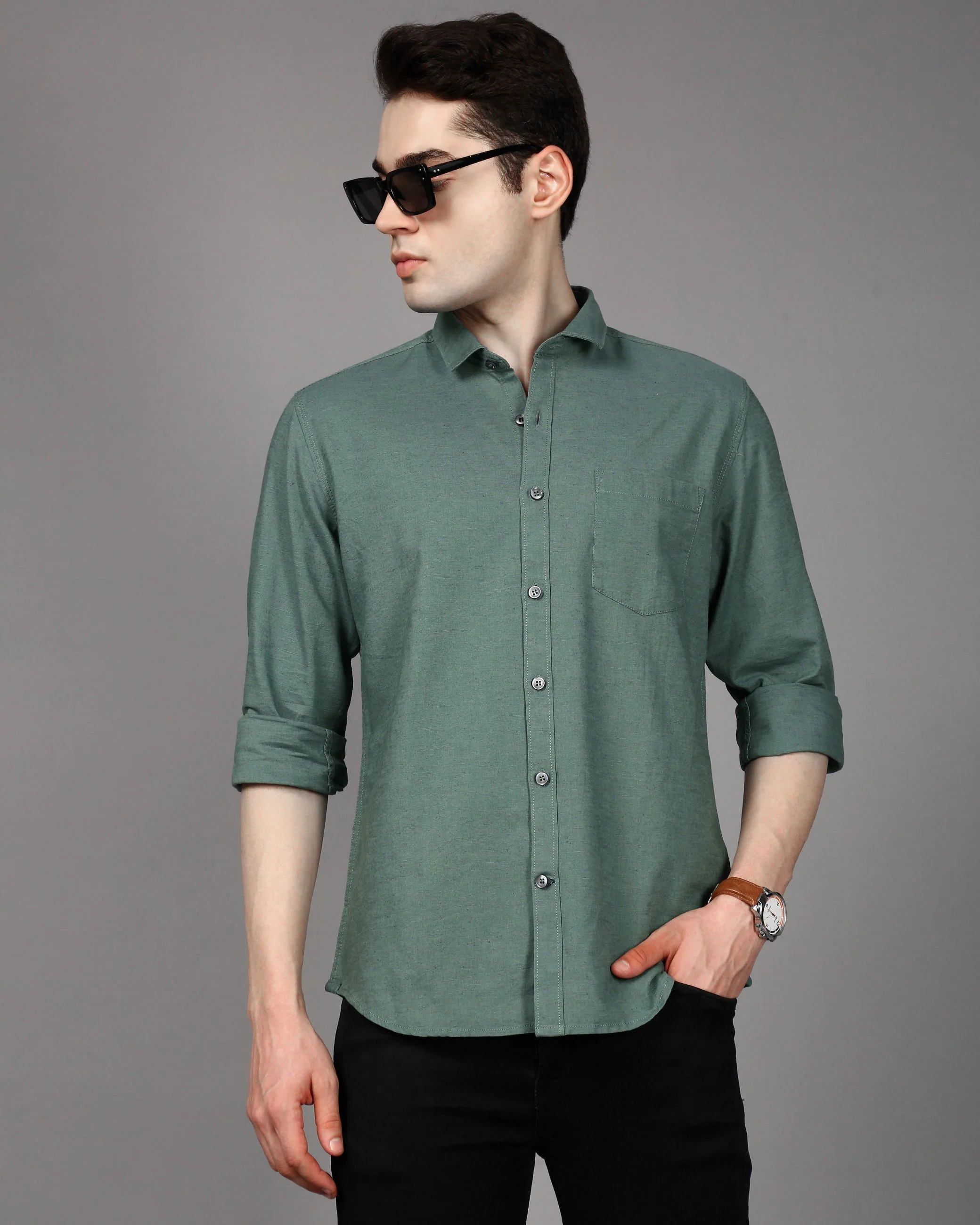 Men Green Slim Fit Shirt - Image 6