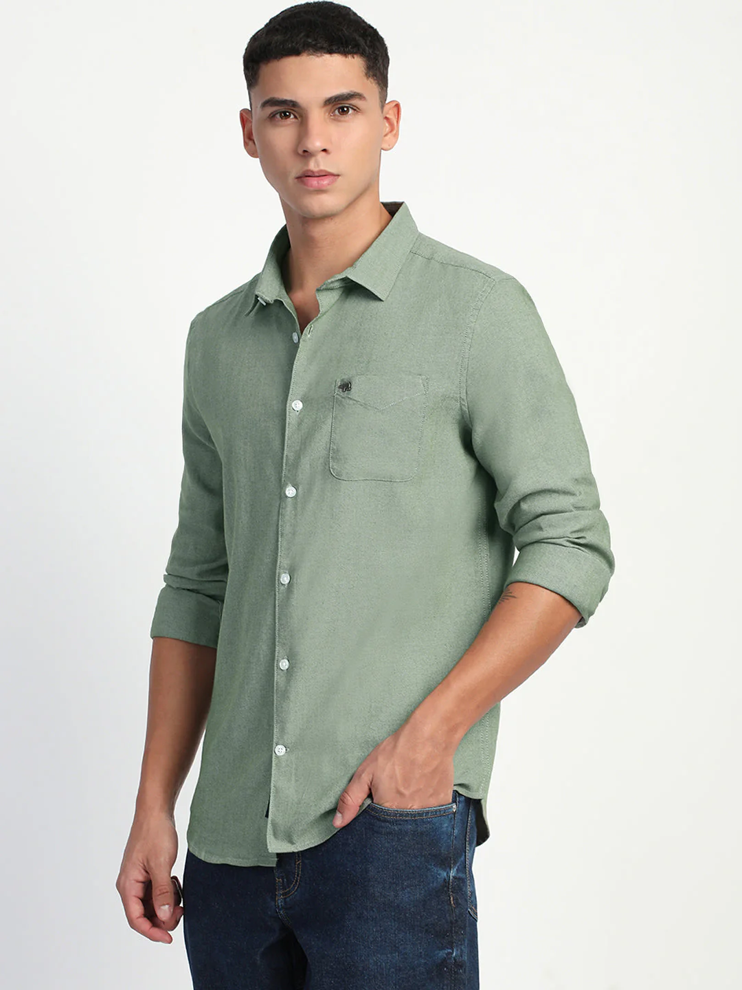 Men Green Slim Fit Shirt - Image 3