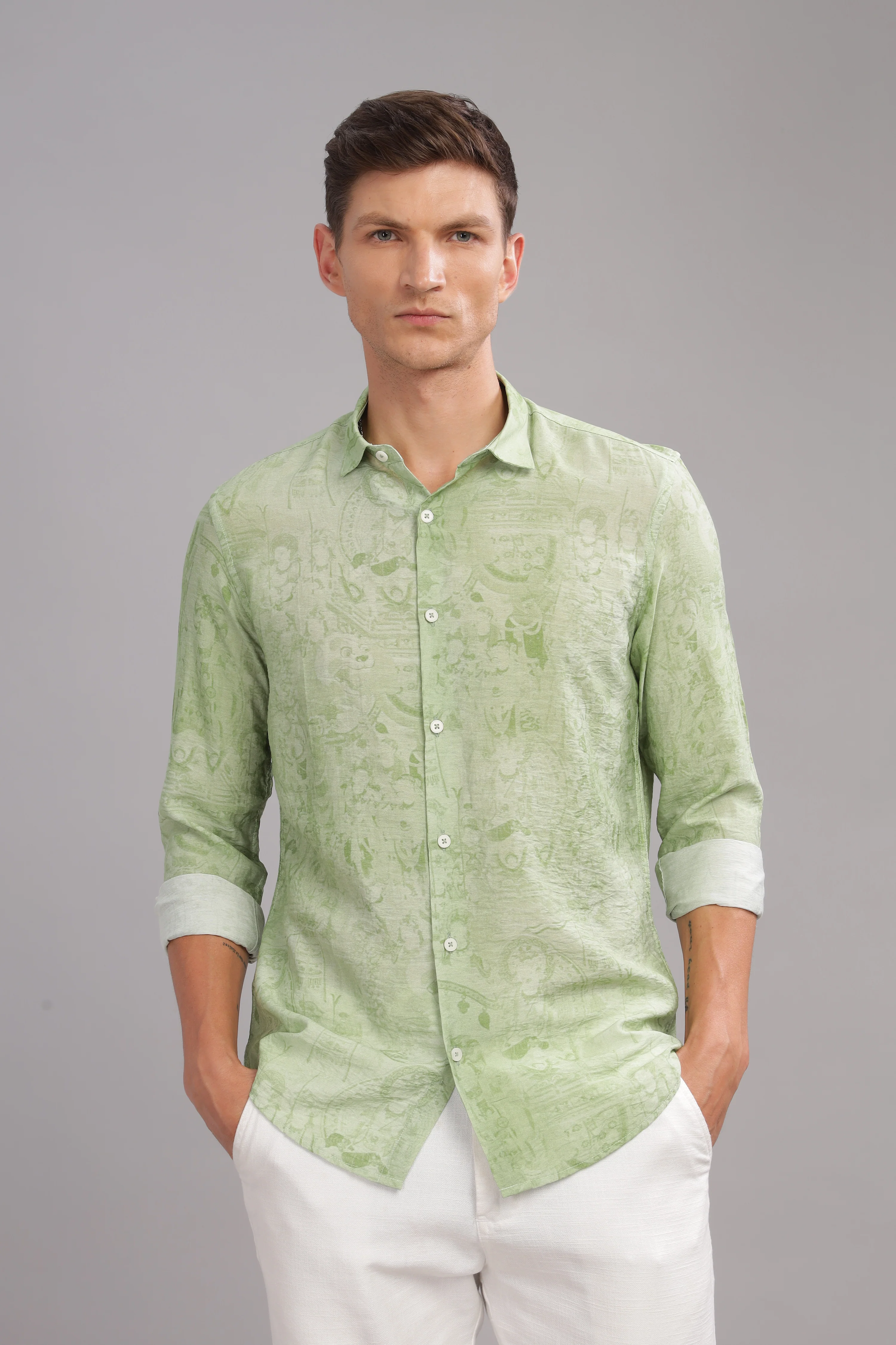 Men Green Slim Fit Shirt - Image 2