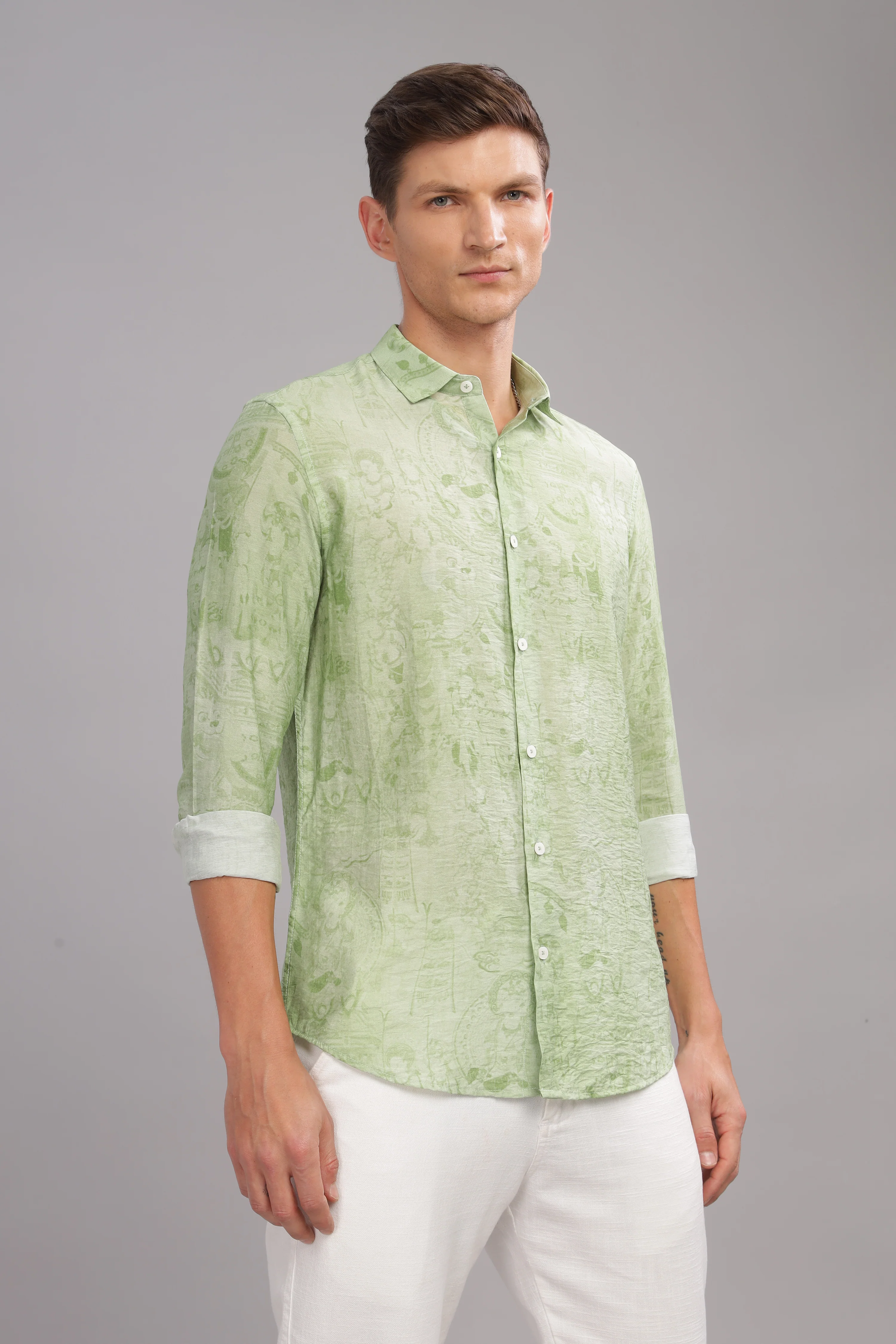 Men Green Slim Fit Shirt - Image 5