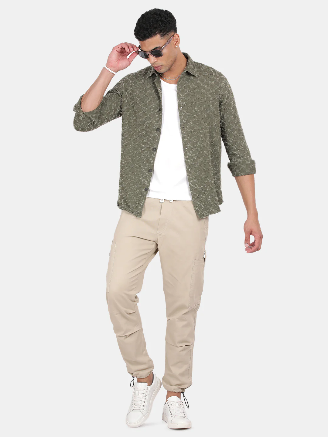 Men Green Slim Fit Spread Collar Full Sleeve Casual Shirt - Image 3