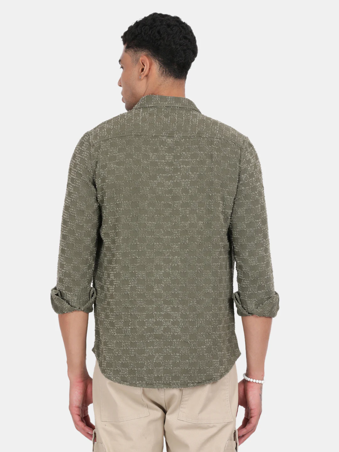 Men Green Slim Fit Spread Collar Full Sleeve Casual Shirt - Image 4