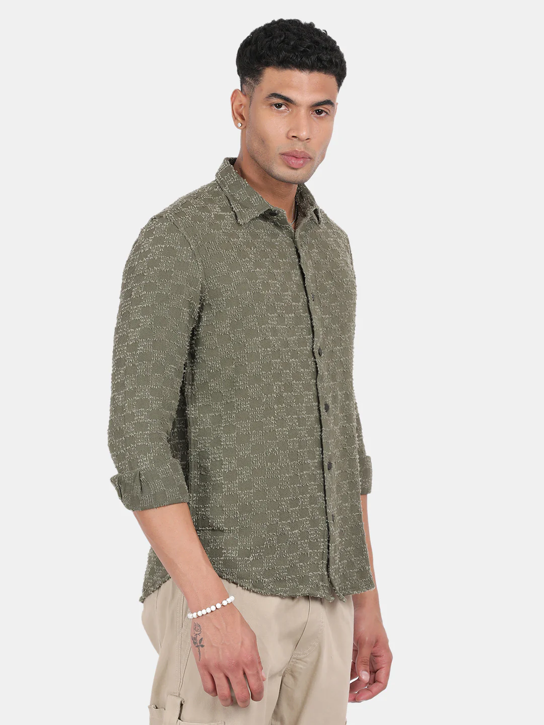 Men Green Slim Fit Spread Collar Full Sleeve Casual Shirt - Image 5