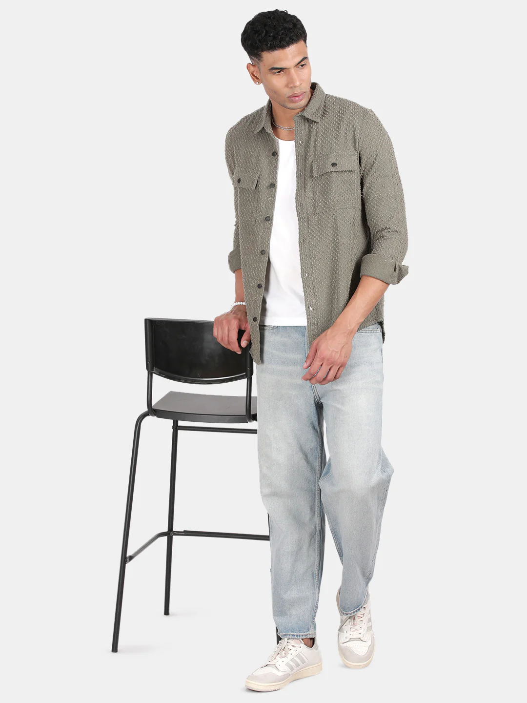Men Green Slim Fit Spread Collar Full Sleeve Casual Shirt - Image 3