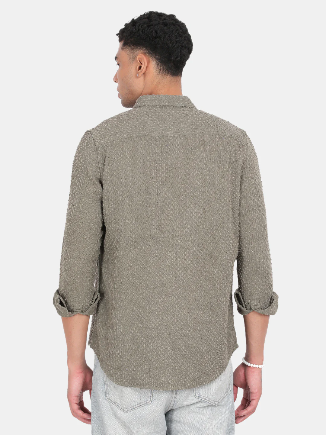 Men Green Slim Fit Spread Collar Full Sleeve Casual Shirt - Image 4