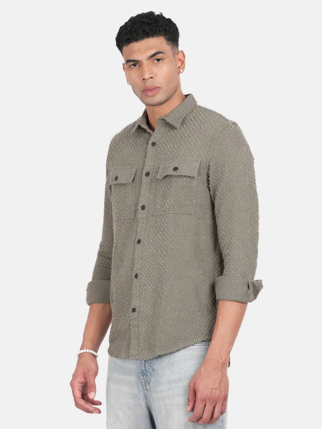 Men Green Slim Fit Spread Collar Full Sleeve Casual Shirt - Image 5
