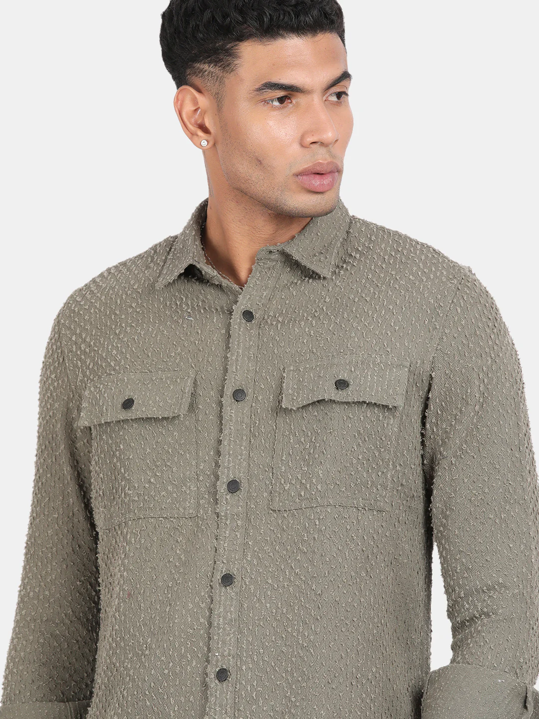 Men Green Slim Fit Spread Collar Full Sleeve Casual Shirt - Image 6