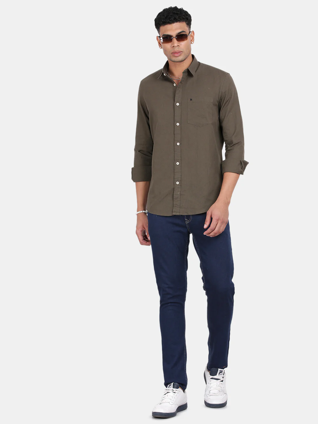 Men Green Slim Fit Spread Collar Full Sleeve Casual Shirt - Image 3