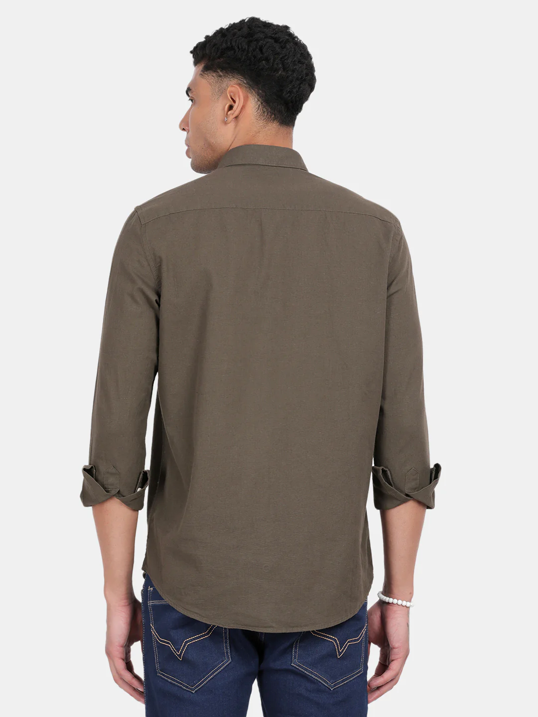 Men Green Slim Fit Spread Collar Full Sleeve Casual Shirt - Image 4