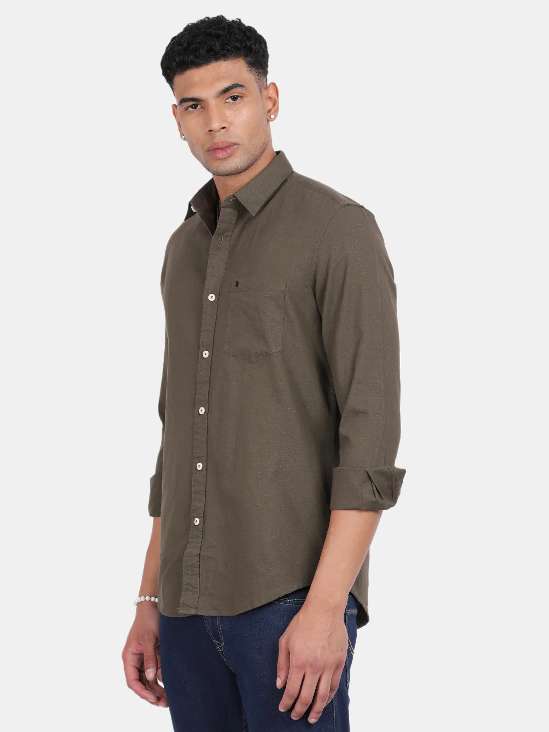 Men Green Slim Fit Spread Collar Full Sleeve Casual Shirt - Image 5