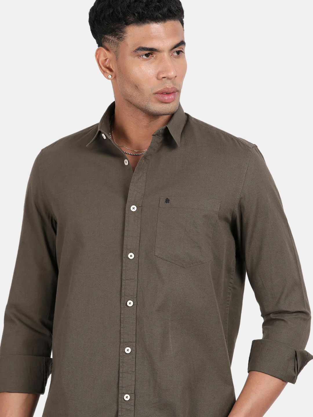 Men Green Slim Fit Spread Collar Full Sleeve Casual Shirt - Image 6