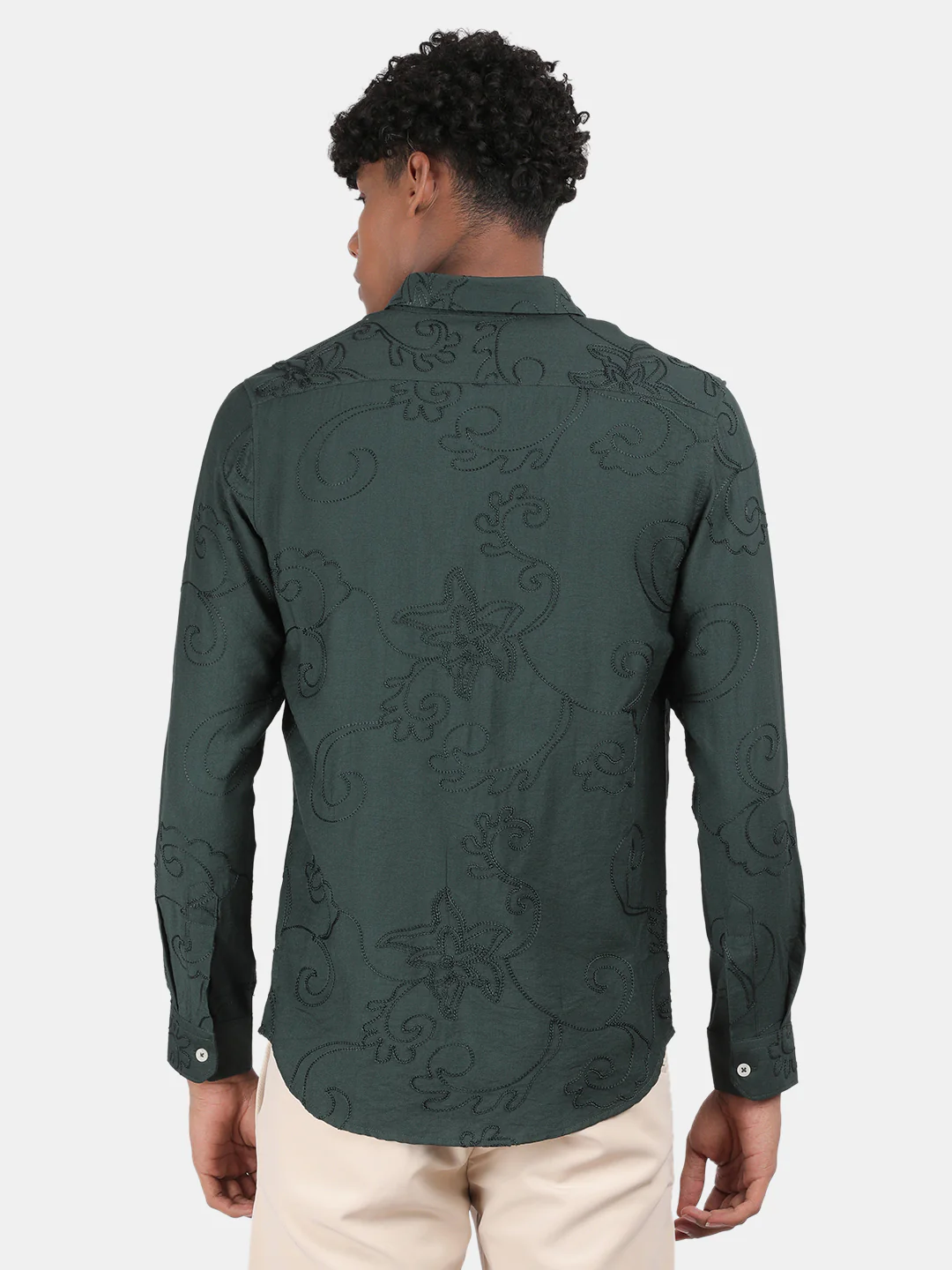 Men Green Slim Fit Spread Collar Full Sleeve Casual Shirt - Image 4