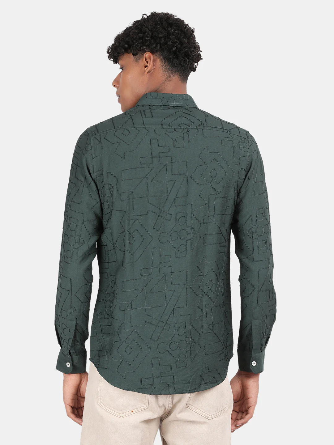 Men Green Slim Fit Spread Collar Full Sleeve Casual Shirt - Image 4