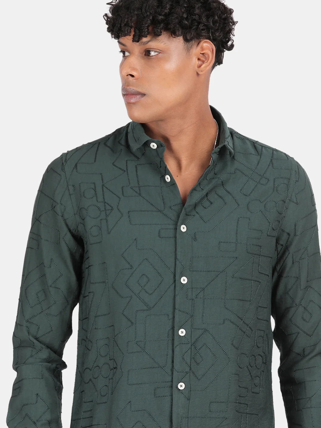 Men Green Slim Fit Spread Collar Full Sleeve Casual Shirt - Image 6