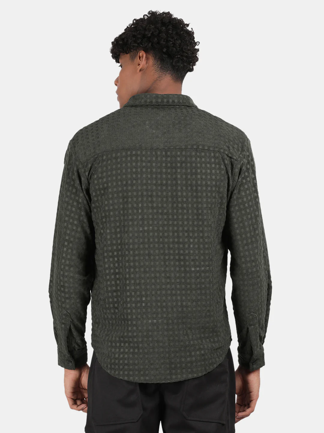 Men Green Slim Fit Spread Collar Full Sleeve Casual Shirt - Image 4