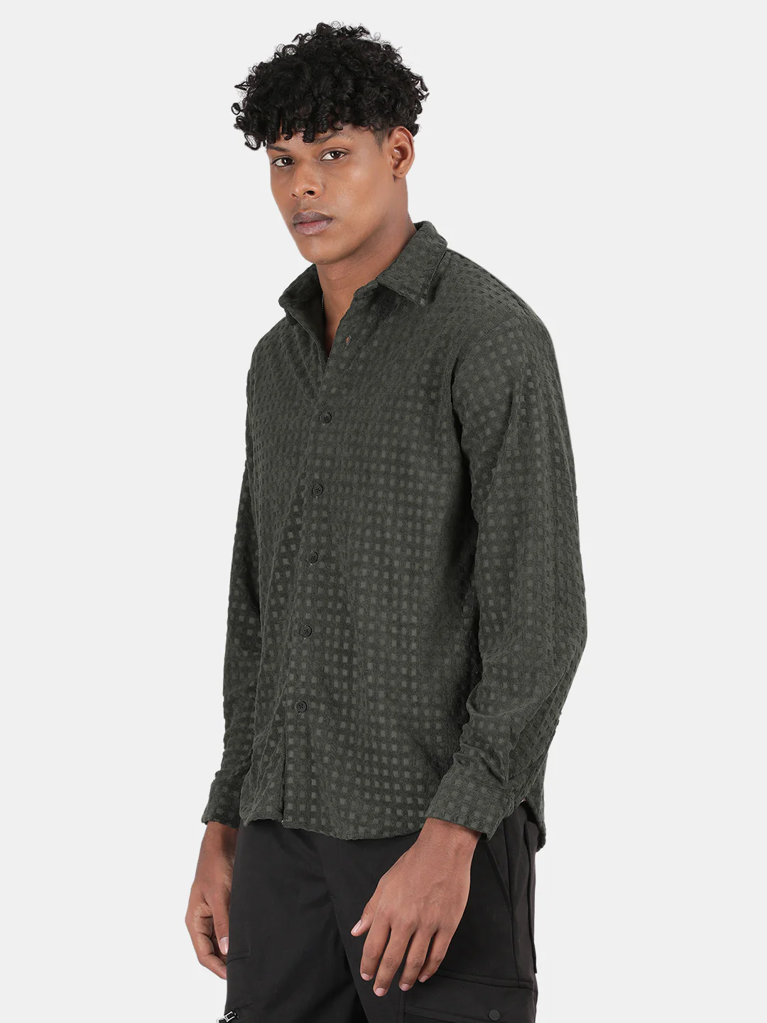 Men Green Slim Fit Spread Collar Full Sleeve Casual Shirt - Image 5
