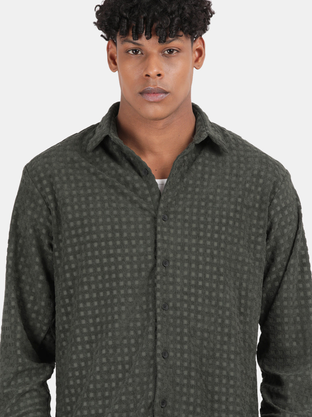 Men Green Slim Fit Spread Collar Full Sleeve Casual Shirt - Image 6