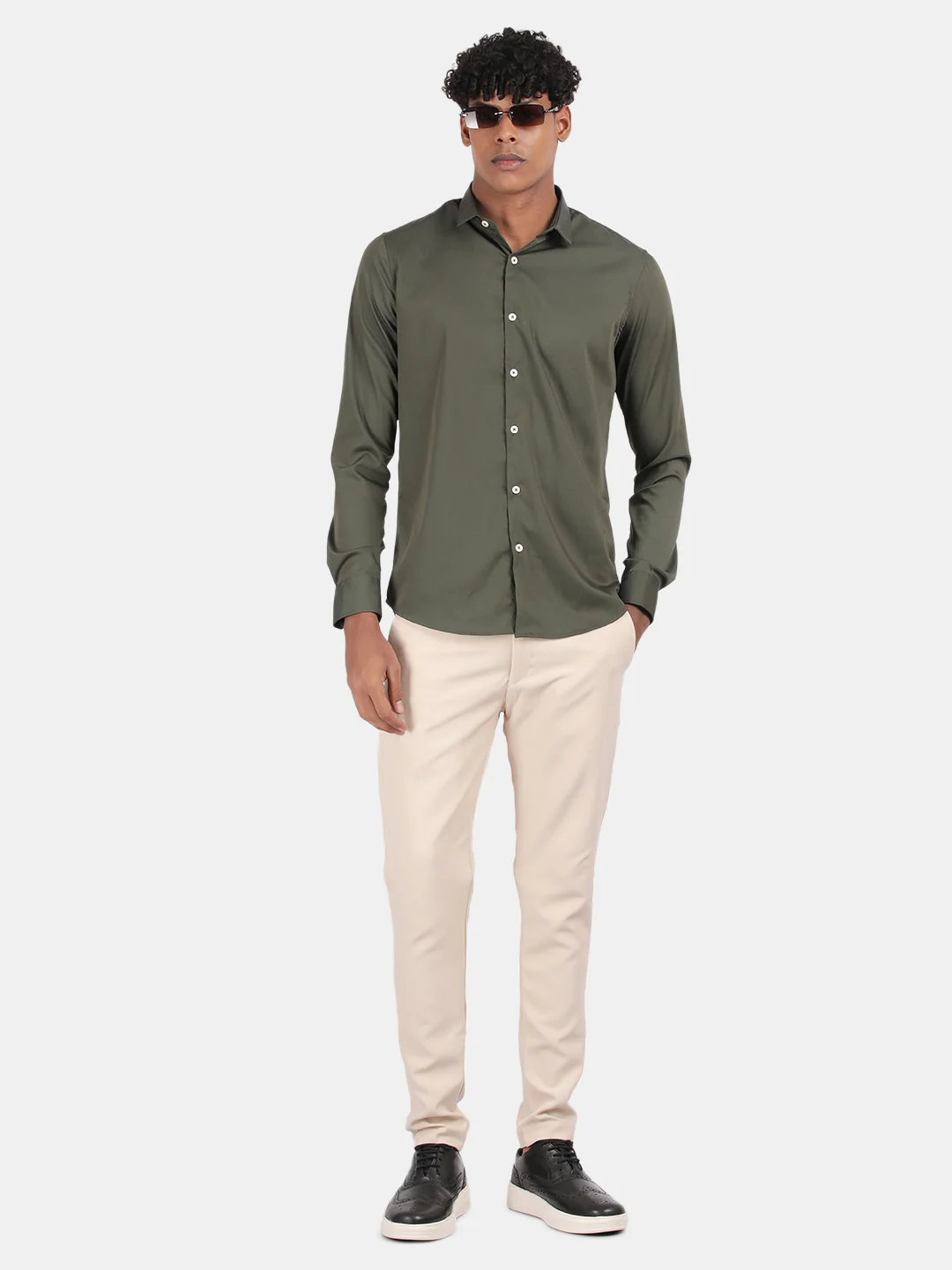 Men Green Slim Fit Spread Collar Full Sleeve Casual Shirt - Image 3