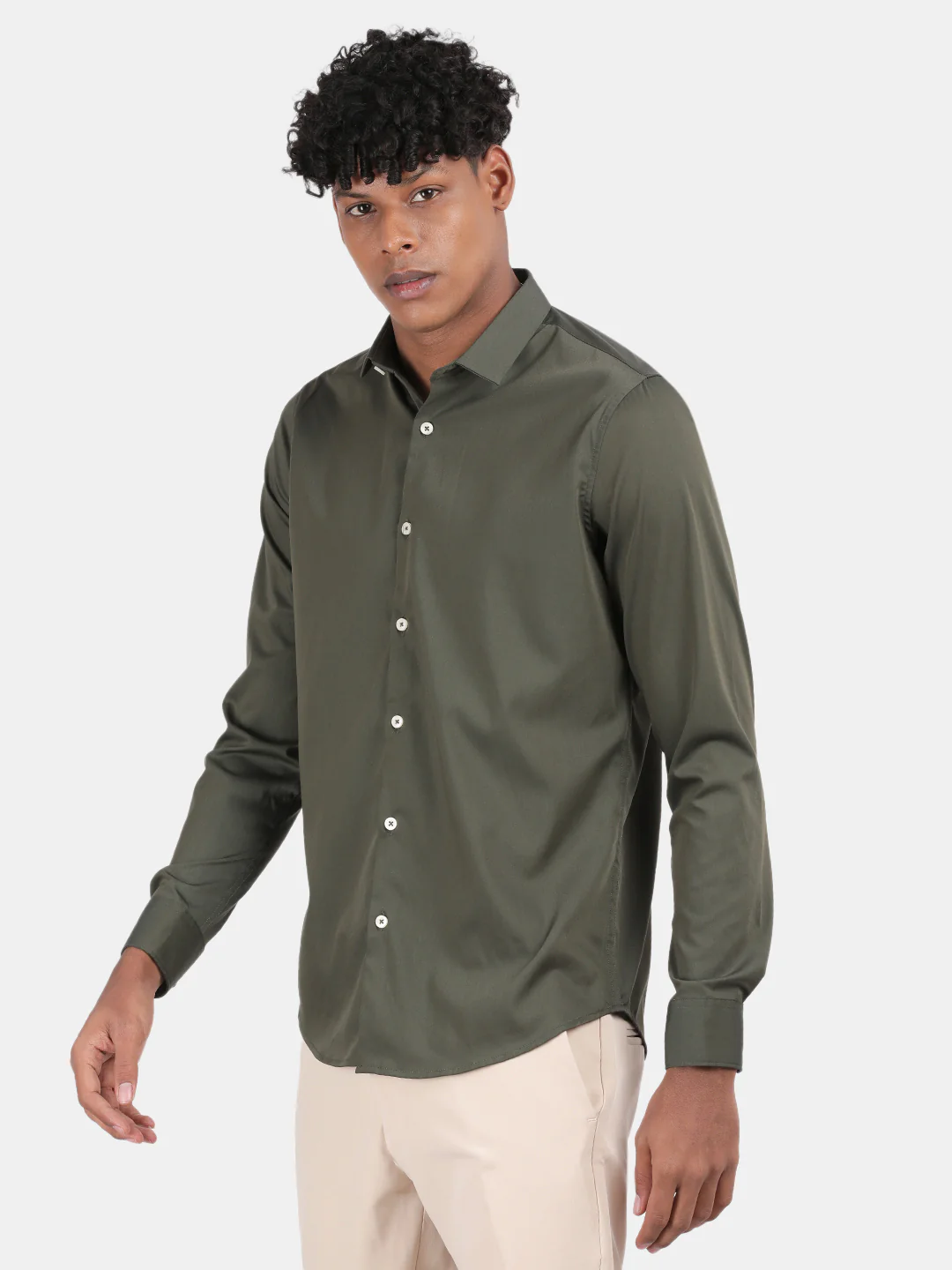 Men Green Slim Fit Spread Collar Full Sleeve Casual Shirt - Image 5