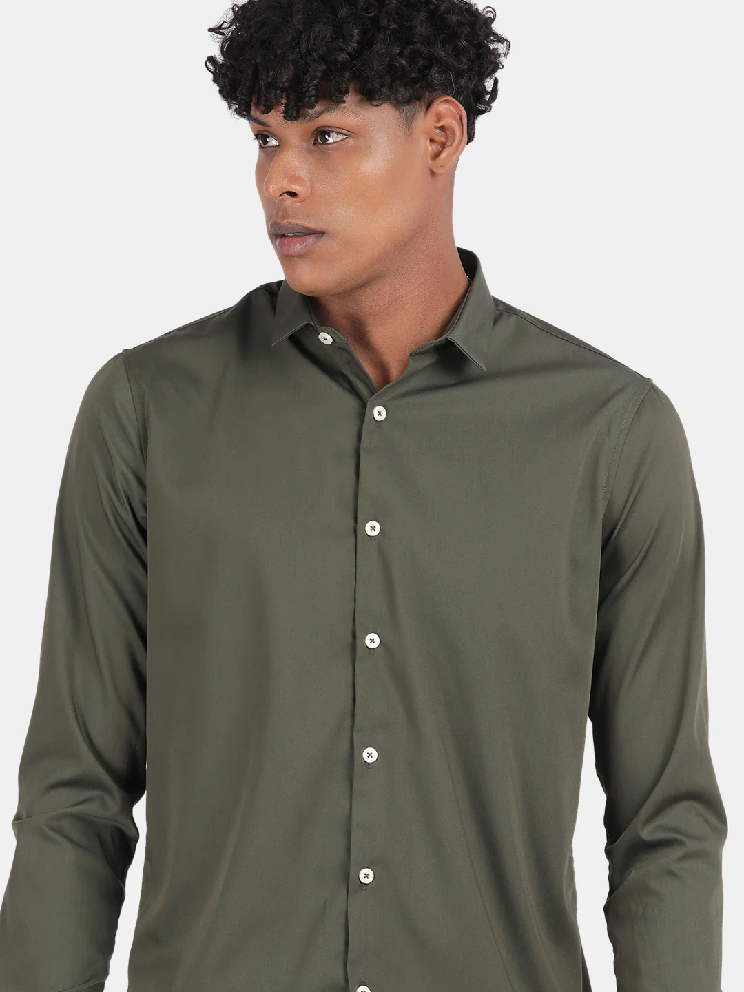 Men Green Slim Fit Spread Collar Full Sleeve Casual Shirt - Image 6