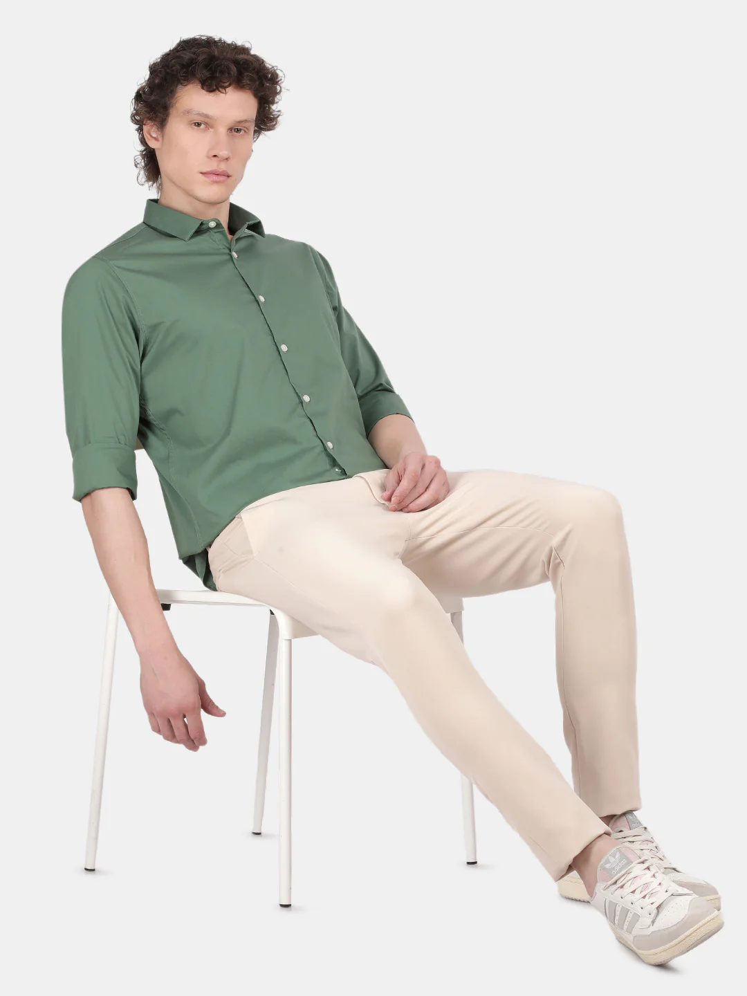 Men Green Slim Fit Spread Collar Full Sleeve Casual Shirt - Image 3