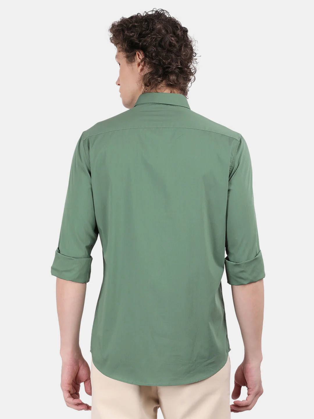 Men Green Slim Fit Spread Collar Full Sleeve Casual Shirt - Image 4