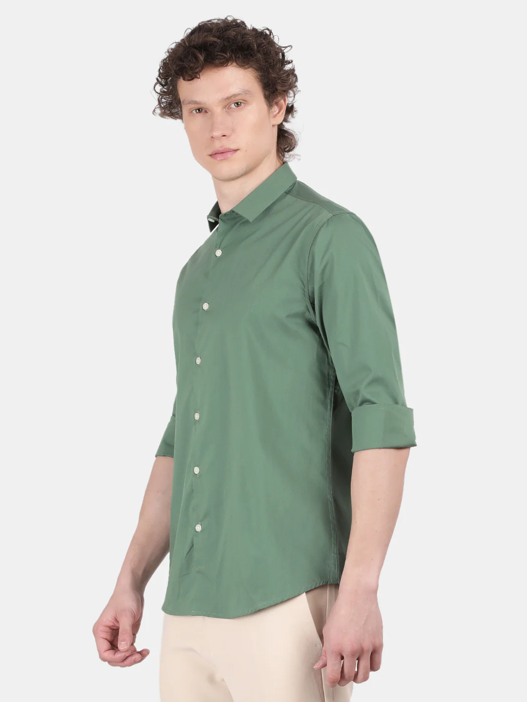 Men Green Slim Fit Spread Collar Full Sleeve Casual Shirt - Image 5