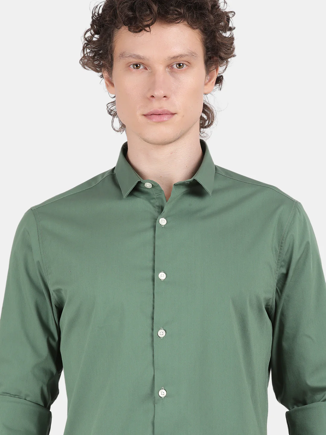 Men Green Slim Fit Spread Collar Full Sleeve Casual Shirt - Image 6