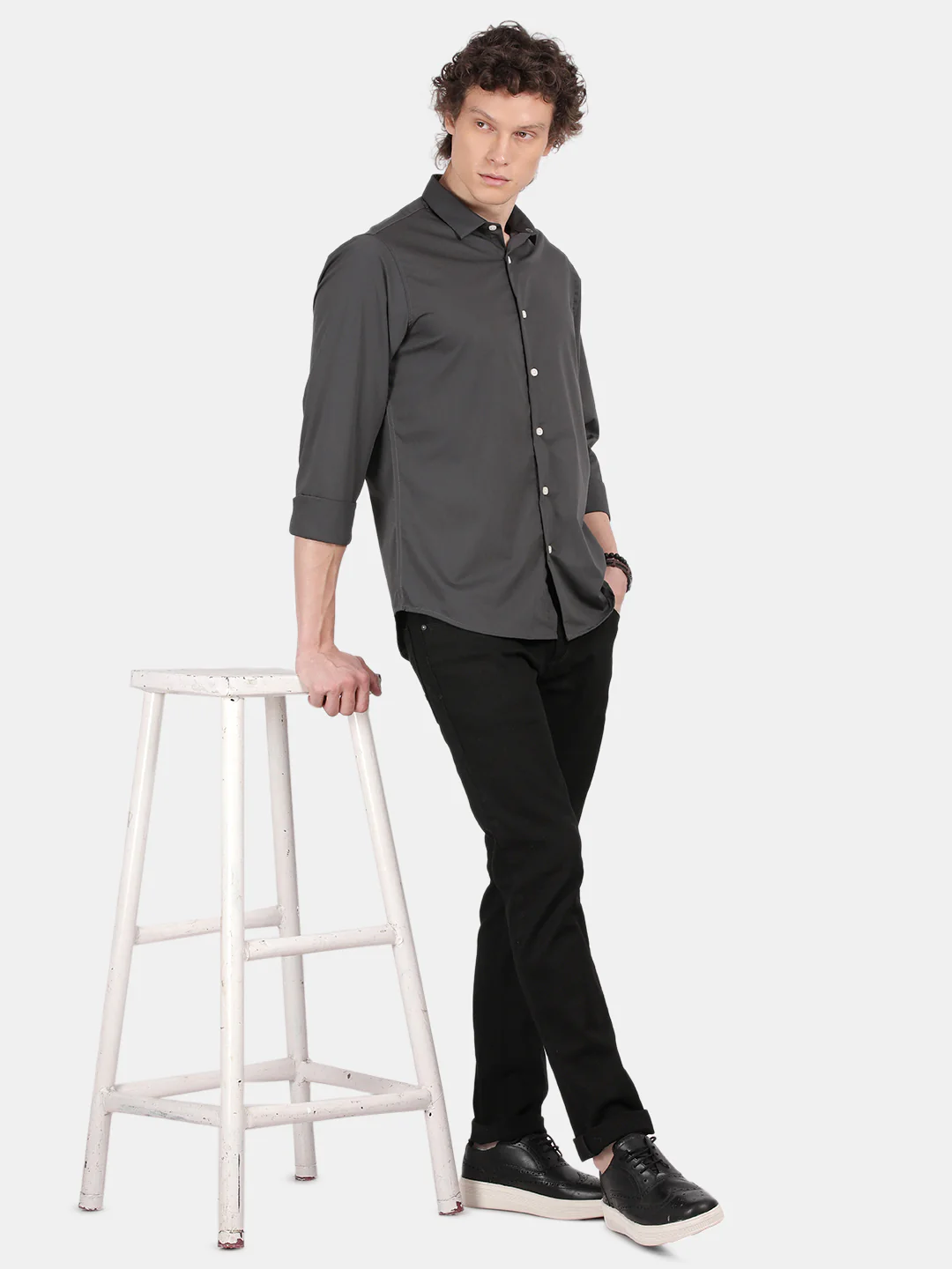 Men Green Slim Fit Spread Collar Full Sleeve Casual Shirt - Image 5