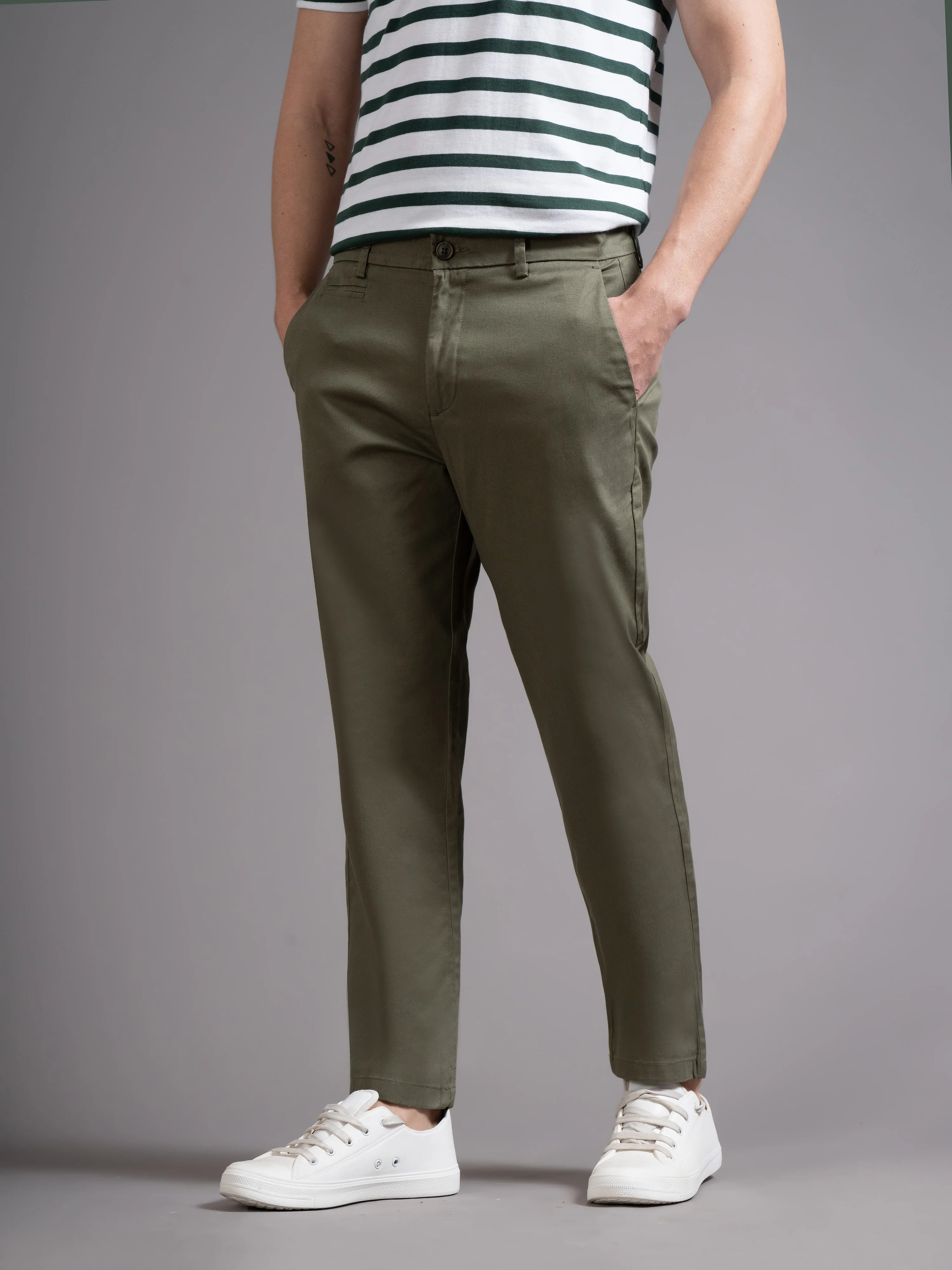 Men Green Smart Slim Fit Chinos - Image 5