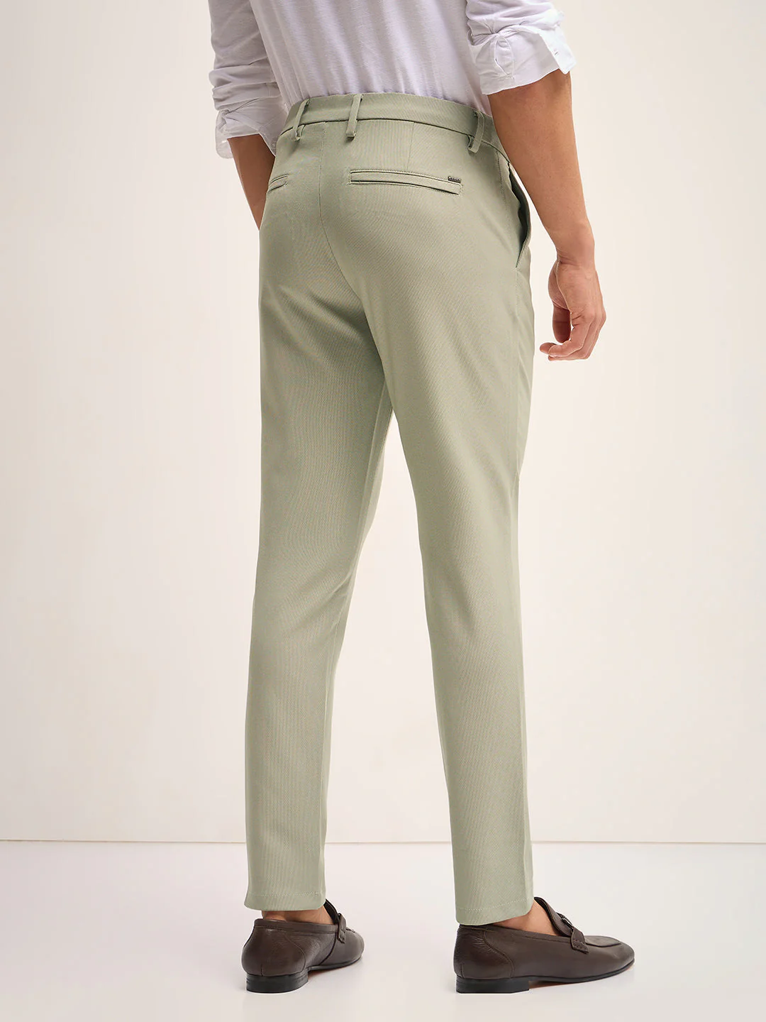 Men Green Solid 4 Way Stretch Formal Trouser - Image 2
