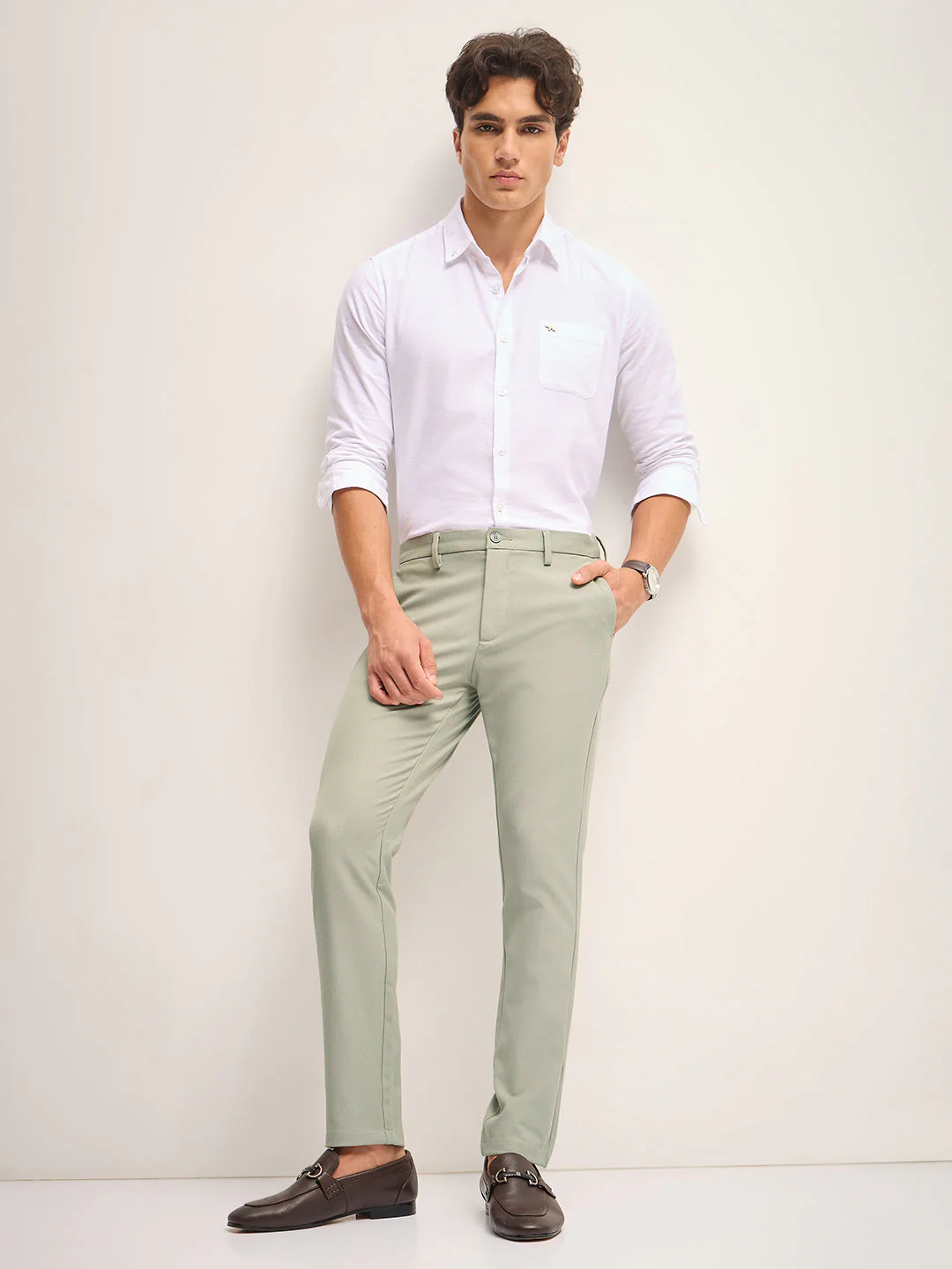 Men Green Solid 4 Way Stretch Formal Trouser - Image 4