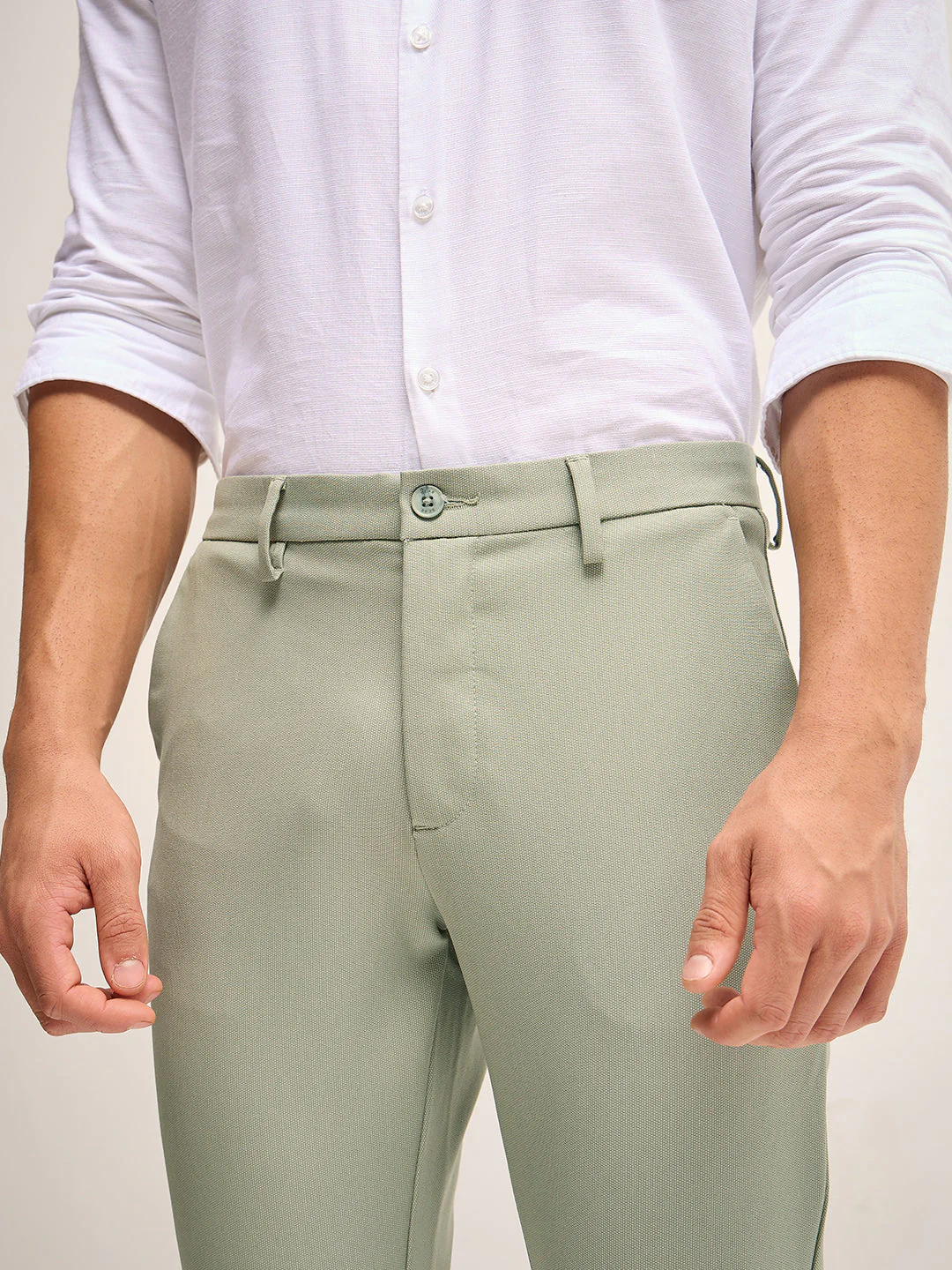Men Green Solid 4 Way Stretch Formal Trouser - Image 6