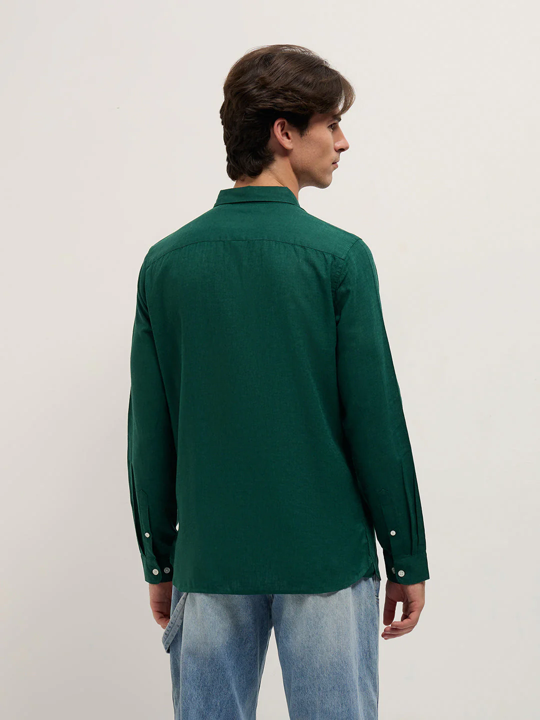 Men Green Solid Lyocell Slim Fit Casual Shirt - Image 2
