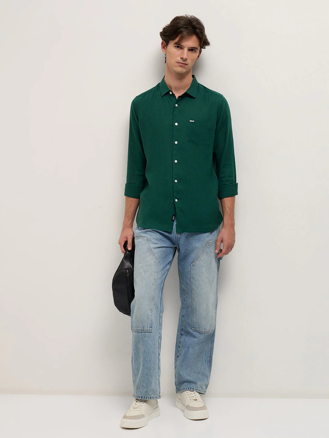 Men Green Solid Lyocell Slim Fit Casual Shirt - Image 4
