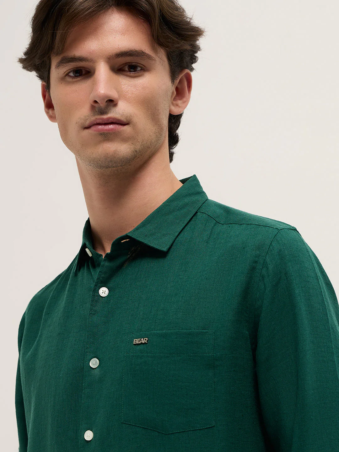 Men Green Solid Lyocell Slim Fit Casual Shirt - Image 5