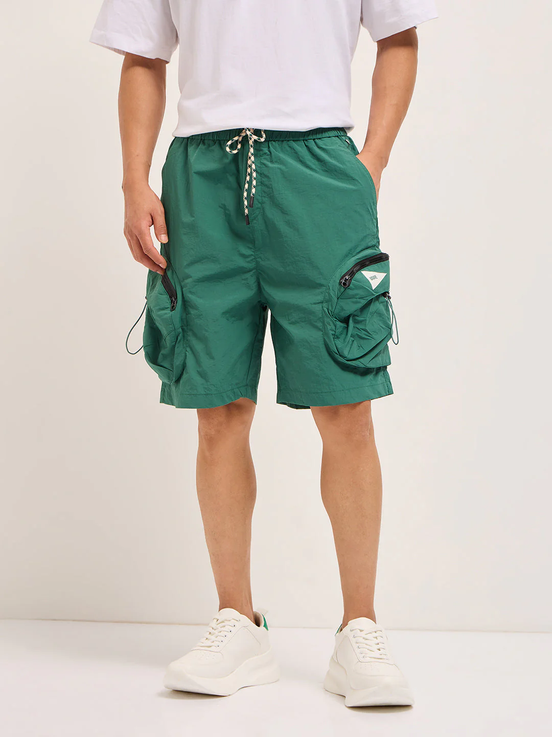 Men Green Solid Polyester Cargo Shorts - Image 5