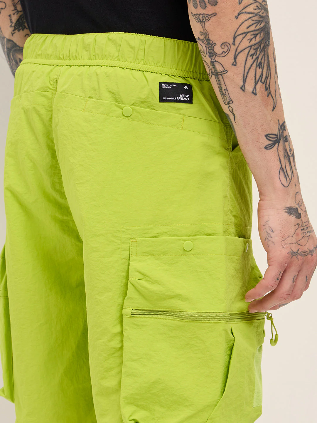 Men Green Solid Polyester Cargo Shorts - Image 6