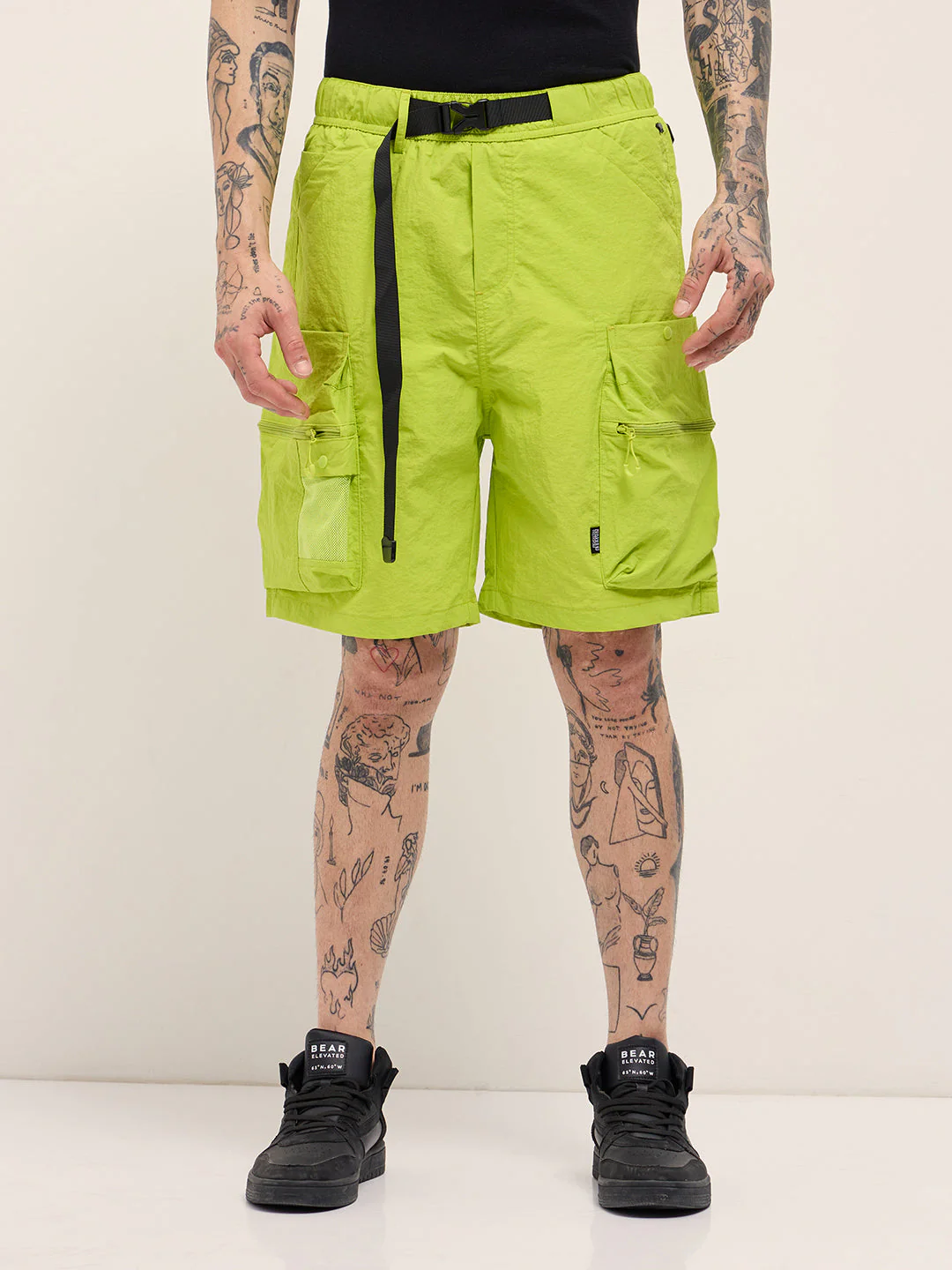 Men Green Solid Polyester Cargo Shorts - Image 7