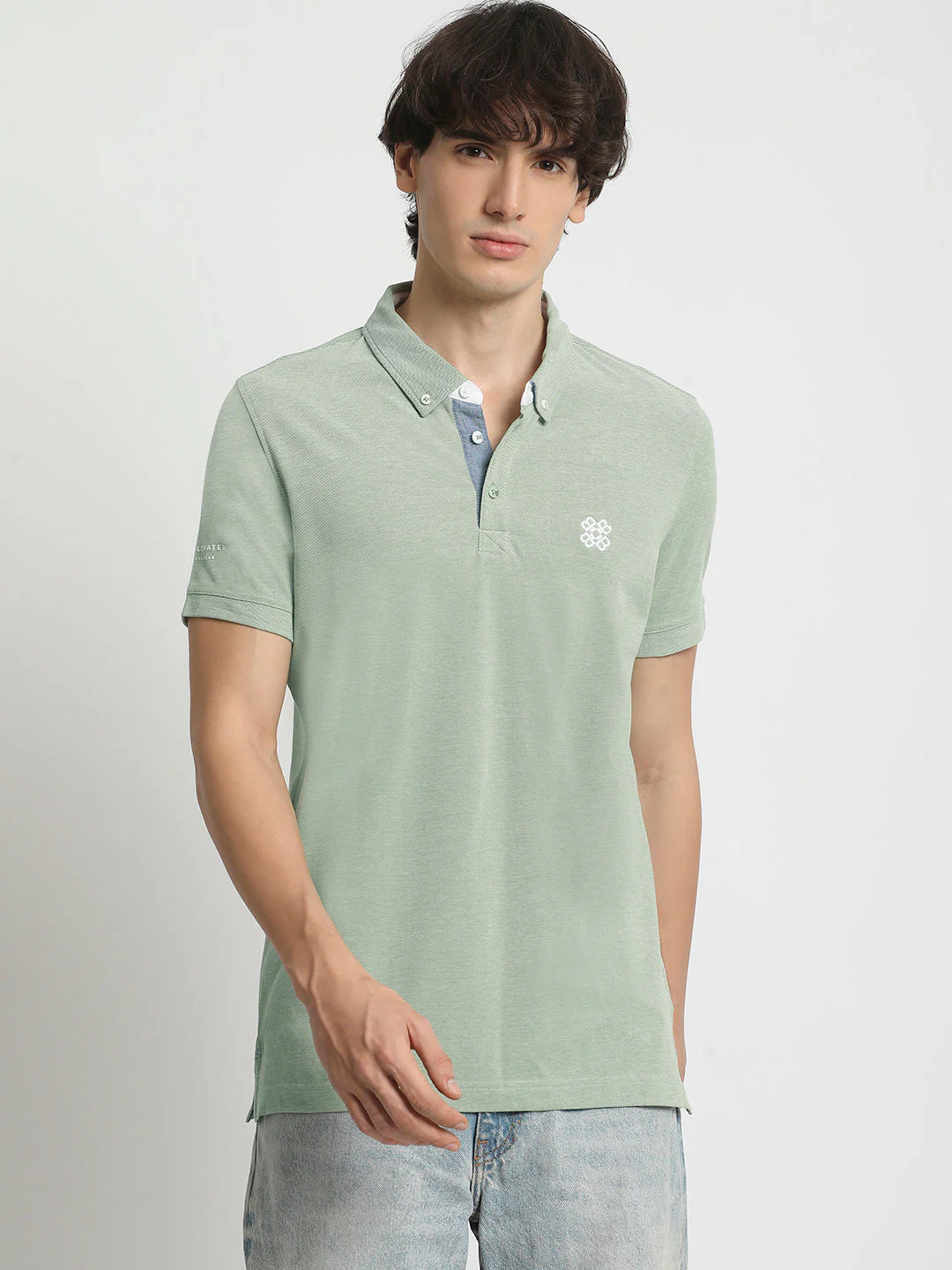 Men Green Solid Regular Fit Polo Collar T-shirt - Image 2