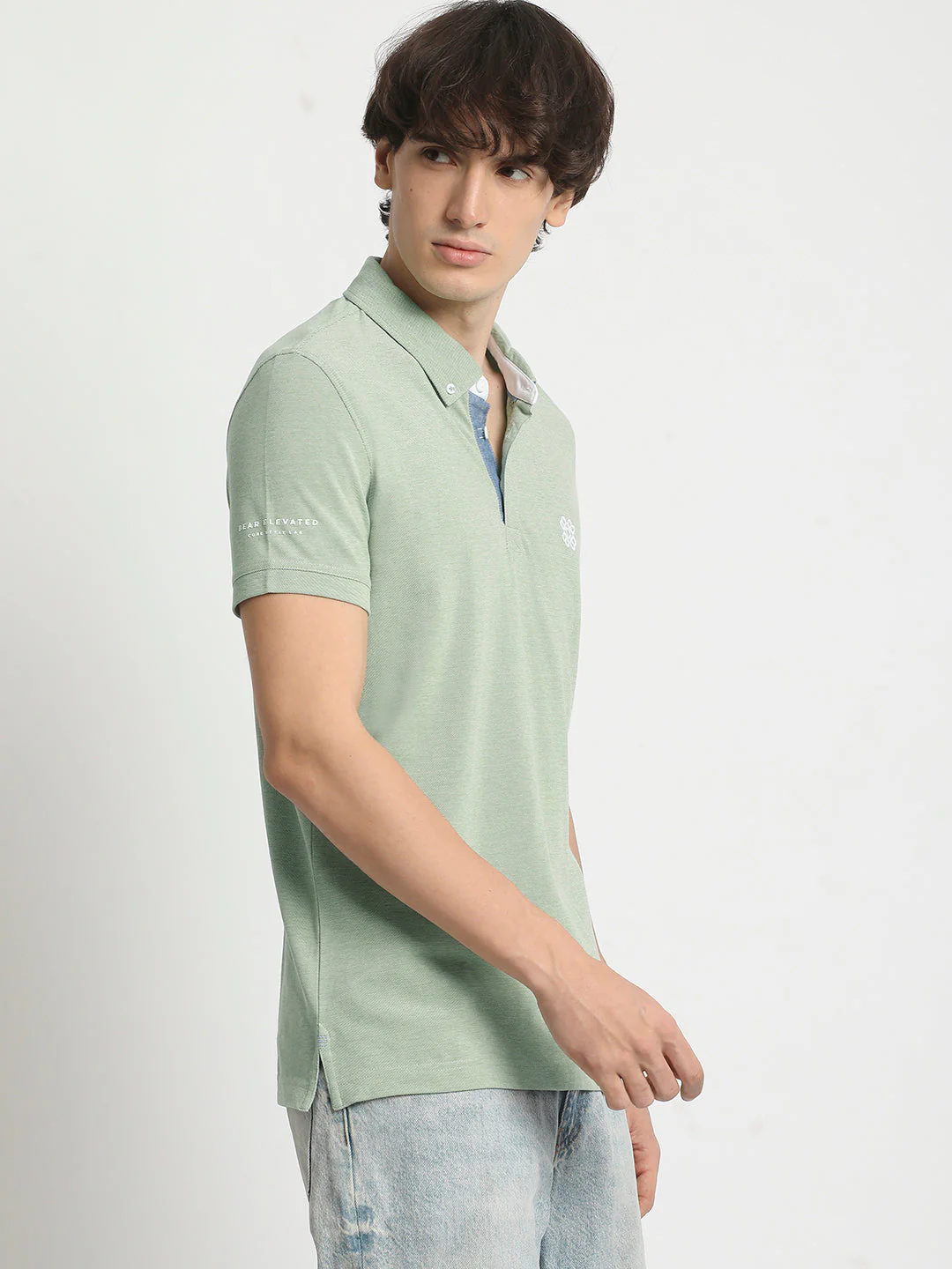 Men Green Solid Regular Fit Polo Collar T-shirt - Image 3