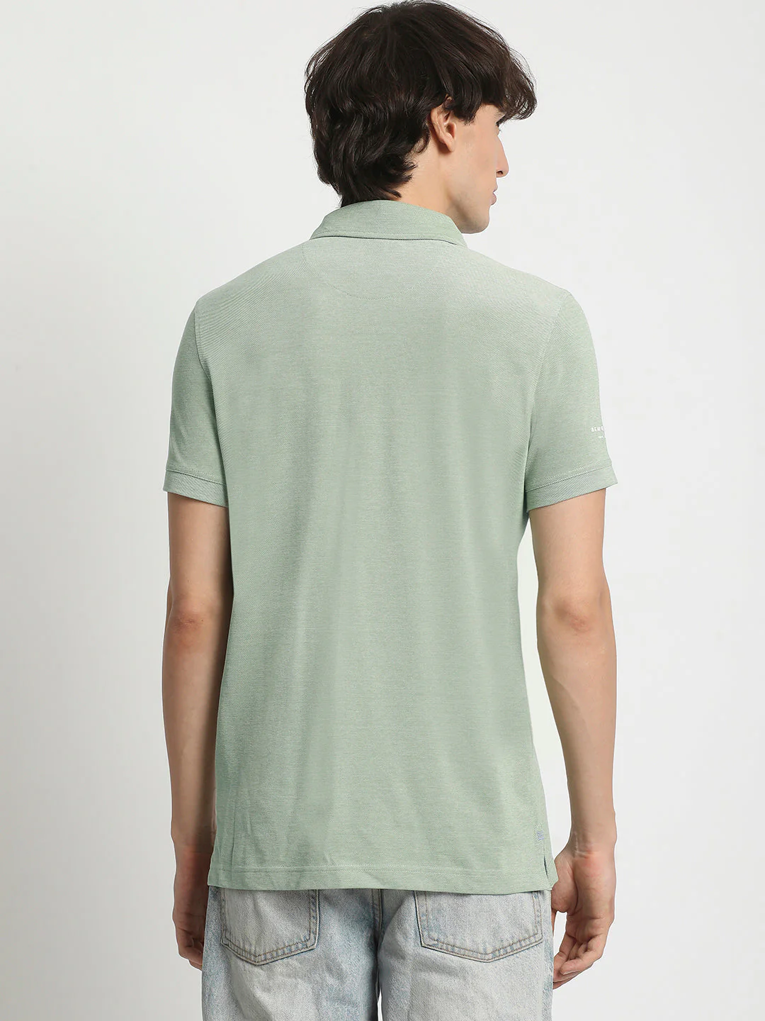 Men Green Solid Regular Fit Polo Collar T-shirt - Image 4