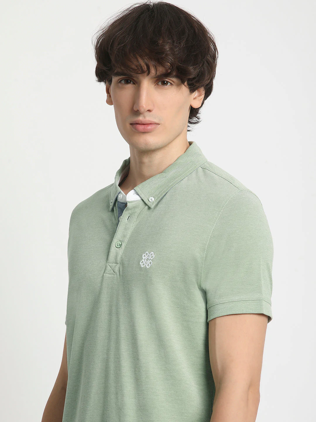 Men Green Solid Regular Fit Polo Collar T-shirt - Image 6