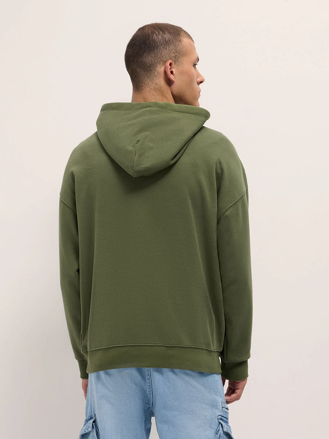 Men Green Solid Relax Fit Hoodie - Image 2