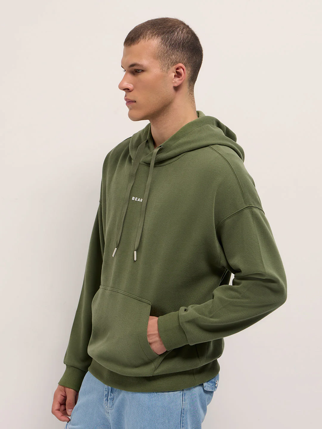 Men Green Solid Relax Fit Hoodie - Image 3