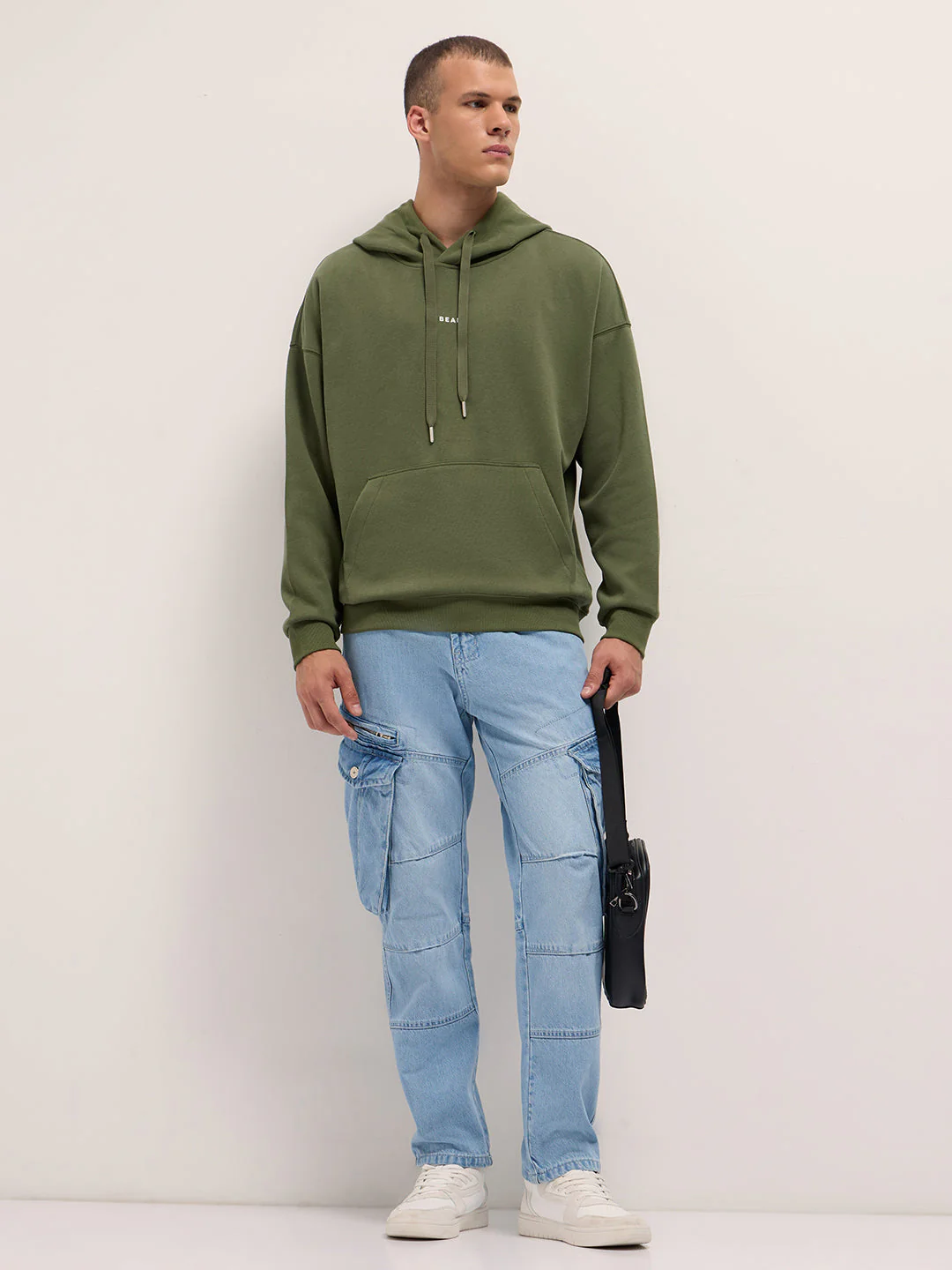 Men Green Solid Relax Fit Hoodie - Image 4