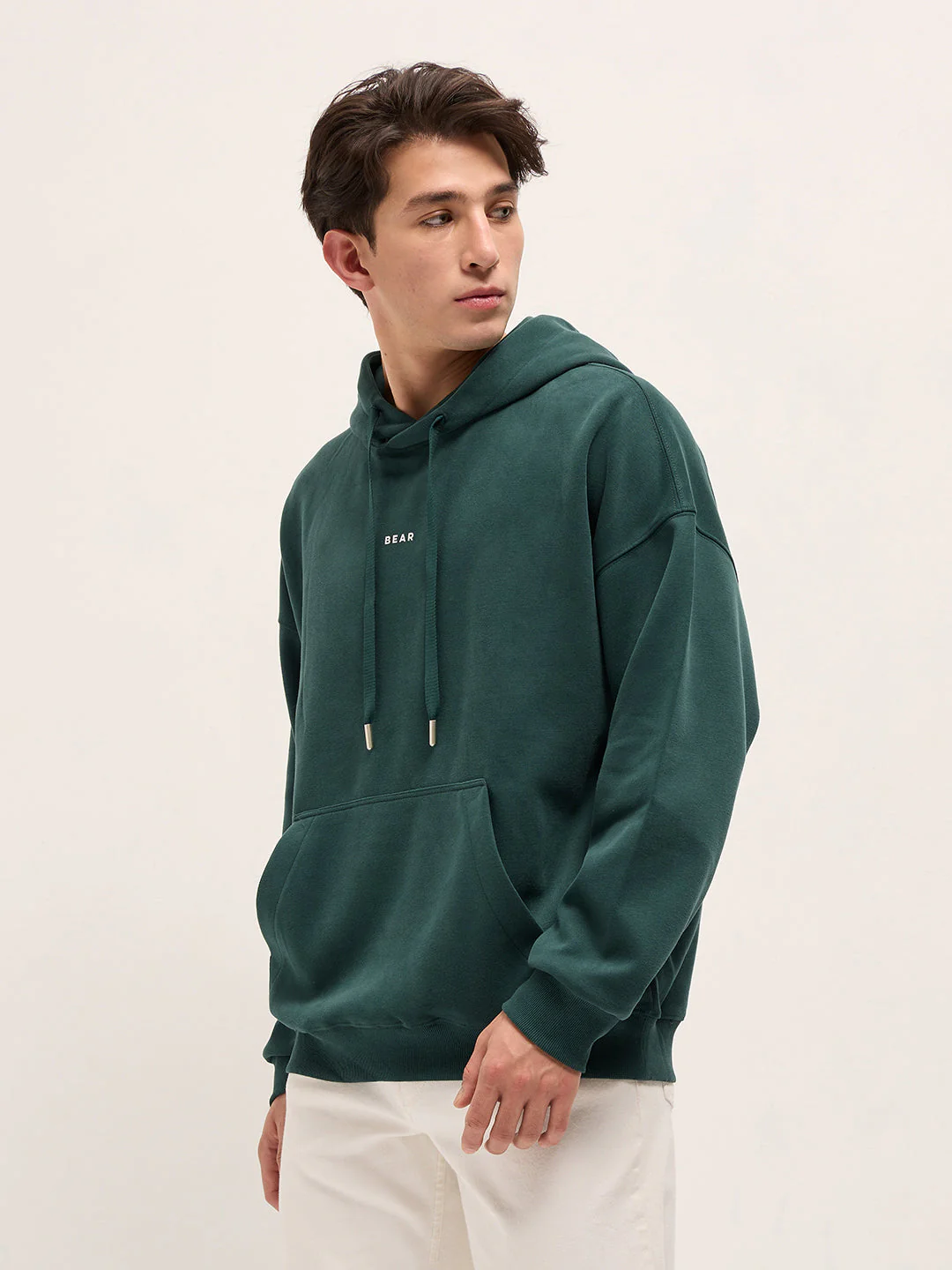 Men Green Solid Relax Fit Hoodie - Image 3